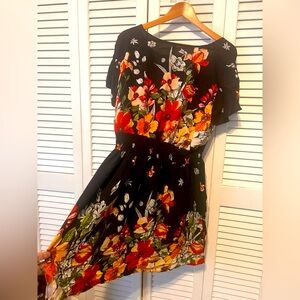 Floral Border High Waist Plus Dress